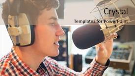  Presentation with radio station - PPT theme having close-up of young radio background and a coral colored foreground