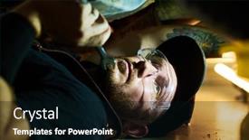  Presentation with eyeglasses - Presentation theme enhanced with close-up-of-young-repairman background and a black colored foreground