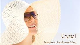  Presentation with rest - Presentation enhanced with close-up of young smiling woman wearing hat and sunglasses at rest background and a lemonade colored foreground