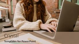  Presentation with cafe - Slides featuring close-up-of-young-smiling background and a coral colored foreground