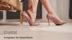  Presentation with leg pain - Amazing slide deck having close-up-of-young-woman backdrop and a soft green colored foreground