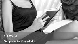  Presentation with reading - PPT theme with close-up-of-young-woman background and a dark gray colored foreground