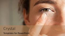  Presentation with contact lens - PPT layouts featuring close-up-of-young-woman background and a coral colored foreground