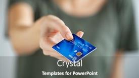  Presentation with creditcard - Audience pleasing theme consisting of close-up-of-young-woman backdrop and a dark gray colored foreground