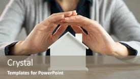  Presentation with real estate investment - PPT theme having close-up-of-young-woman background and a gray colored foreground