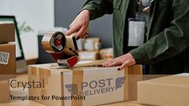  Presentation with help desk - PPT theme featuring close-up-of-young-woman background and a coral colored foreground