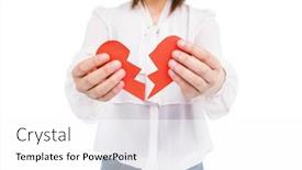  Presentation with broken heart - Slide deck having close-up of young woman holding broken heart on white background background and a white colored foreground