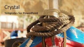  Presentation with dock - Colorful slide deck enhanced with close up old brown rope tie on a vintage boat at the dock backdrop and a yellow colored foreground