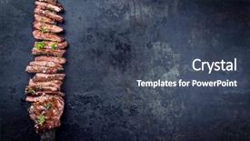  Presentation with steak - Beautiful presentation theme featuring close-up on a knife backdrop and a ocean colored foreground