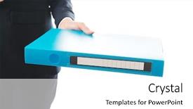  Presentation with binder - PPT theme consisting of close up on businesswoman giving a binder background and a white colored foreground