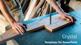  Presentation with carpenter - Colorful presentation design enhanced with close-up-on-carpenter-using backdrop and a ocean colored foreground