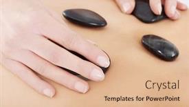  Presentation with spa concept stone - PPT theme featuring close up on female's back having stone massage spa concept background and a coral colored foreground