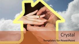  Presentation with proposal blue - PPT layouts having close up on man putting on ring during marriage proposal against blue sky with clouds background and a red colored foreground