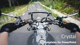  Presentation with forest road - Presentation design with close-up-on-the-hands background and a gray colored foreground