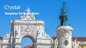  Presentation with king - Presentation with close-up on the king dom jose i statue and the iconic triumphal arch connecting the augusta street and the praca do comercio square aka terreiro do paco background and a teal colored foreground
