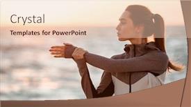  Presentation with photo - Theme enhanced with close-up photo of beautiful brunette doing morning exercise at the beach looking aside background and a lemonade colored foreground