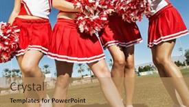  Presentation with photo - Slide deck with close-up-photo-of-cheerleaders background and a coral colored foreground