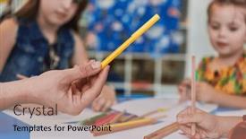  Presentation with daycare - Slide deck with close-up-photo-of-kids background and a coral colored foreground