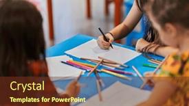  Presentation with school-kids - Slides enhanced with close-up-photo-of-kids background and a tawny brown colored foreground