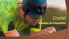  Presentation with effort - PPT theme consisting of close-up-photo-of-triathlete background and a tawny brown colored foreground