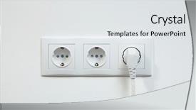  Presentation with power plug - Audience pleasing PPT theme consisting of close up photo of a white power plug plugged in a triple electric socket backdrop and a white colored foreground