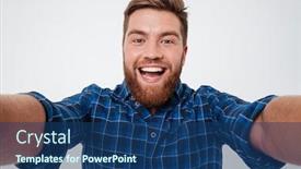  Presentation with selfie - Amazing PPT layouts having up picture of happy bearded backdrop and a ocean colored foreground