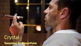  Presentation with cigar - Beautiful slide deck featuring close-up-portrait-in-profile backdrop and a tawny brown colored foreground