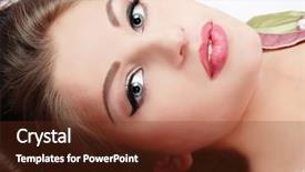  Presentation with makeup - Slides with close-up portrait of beautiful girl with trendy makeup lying in white background background and a tawny brown colored foreground