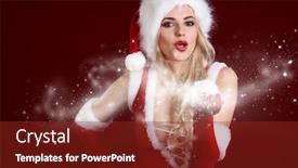  Presentation with sexy girl - Colorful slide set enhanced with close up portrait of beautiful sexy girl wearing santa claus clothes with snow in her hands over red background backdrop and a tawny brown colored foreground
