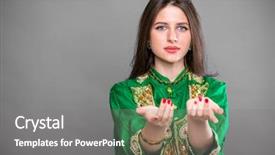  Presentation with eastern - Theme featuring close up portrait of beautiful eastern woman in green sari background and a gray colored foreground