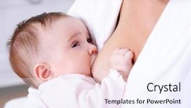  Presentation with newborn baby - Slide deck with close-up portrait of breastfeeding background and a sky blue colored foreground