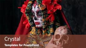  Presentation with sugar skull - Amazing PPT layouts having close-up-portrait-of-calavera backdrop and a tawny brown colored foreground