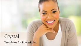  Presentation with cheerful - Slide deck enhanced with close up portrait of cheerful young african woman background and a lemonade colored foreground