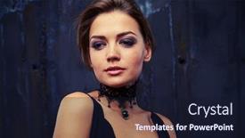  Presentation with look - Presentation having close-up portrait of delighted pretty female with mouth open slightly and languishing look while posing at the camera the combination of two colours of powder eyeshadow background and a wine colored foreground