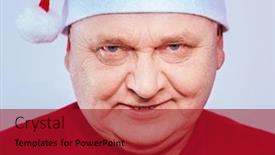  Presentation with evil - PPT theme consisting of close up portrait of evil aged man in santa claus hat and red shirt over white background background and a crimson colored foreground