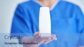  Presentation with antiseptic - Beautiful slide deck featuring close-up-portrait-of-female backdrop and a light blue colored foreground