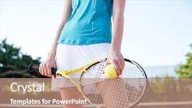  Presentation with court - Slides consisting of close up portrait of female legs with tennis racket and ball on court background and a coral colored foreground