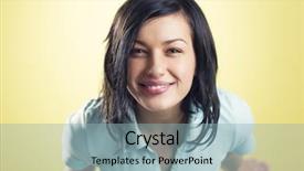  Presentation with yellow - Cool new slide deck with close up portrait of happy smiling girl looking up isolated on yellow background backdrop and a light blue colored foreground