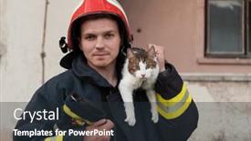  Presentation with fire fighting - Presentation theme consisting of close-up-portrait-of-heroic background and a tawny brown colored foreground