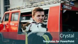  Presentation with fire red - Presentation theme having close-up-portrait-of-heroic background and a ocean colored foreground