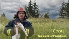  Presentation with fire fighting - Presentation design featuring close-up-portrait-of-heroic background and a tawny brown colored foreground