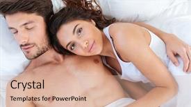  Presentation with lovers - Beautiful presentation featuring close-up portrait of lovers sleeping together in bed at home backdrop and a coral colored foreground