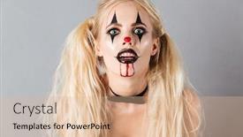  Presentation with mystical - Theme with close up portrait of mystical blonde woman in halloween make up looking at the camera background and a coral colored foreground