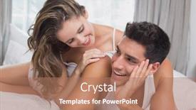  Presentation with romantic - PPT theme having close up portrait of romantic young couple in bed at home background and a coral colored foreground