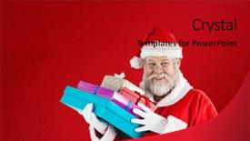  Presentation with christmas presents - Presentation design having close-up portrait of santa claus holding christmas presents against red snowflake background background and a crimson colored foreground