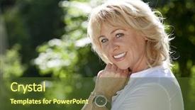  Presentation with serene - Beautiful presentation design featuring close up portrait of serene mature woman in the summer park backdrop and a tawny brown colored foreground