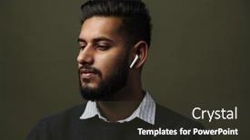  Presentation with calm - Slide deck having close-up-portrait-of-serious background and a tawny brown colored foreground