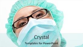  Presentation with surgical nurse - Slides having close-up portrait of serious nurse or doctor in surgical mask isolated background and a light blue colored foreground