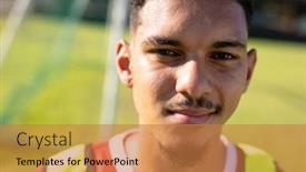  Presentation with confidence - Slide set consisting of close-up-portrait-of-smiling background and a coral colored foreground