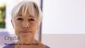  Presentation with assisted living - Presentation theme featuring close-up-portrait-of-smiling background and a coral colored foreground